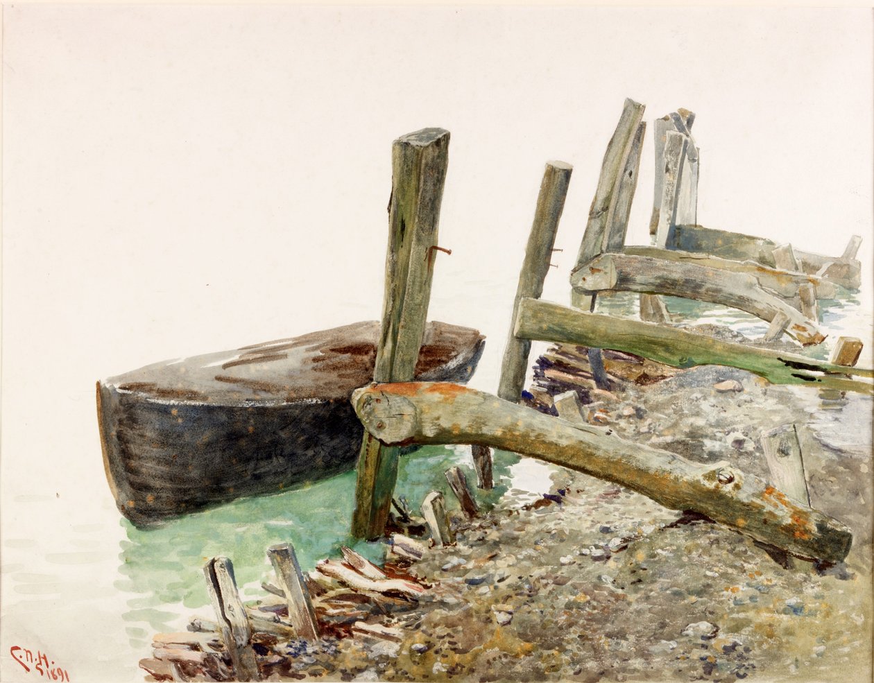Dinghy che si avvicina a un molo da Charles Napier Hemy