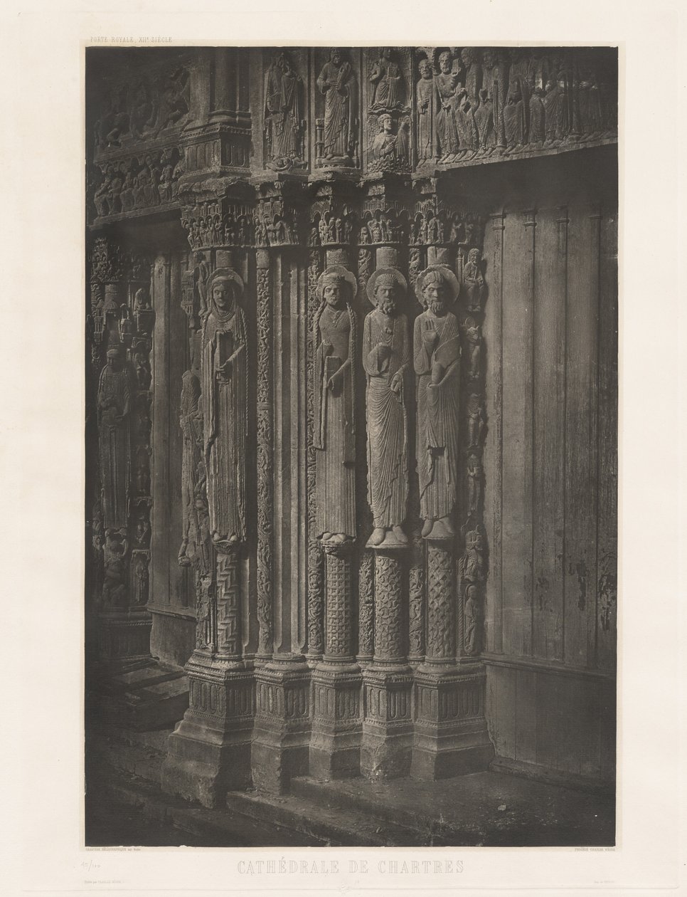 Planche XIII – Cathédrale de Chartres, Statues Colonnes de la Porte Centrale du Portail Royal da Charles Nègre, André Jammes