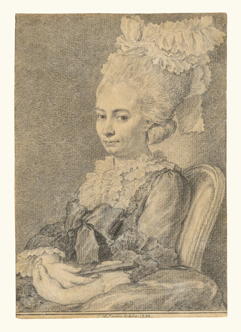 Ritratto di giovane donna con ventaglio in mano da Charles Nicolas Cochin II