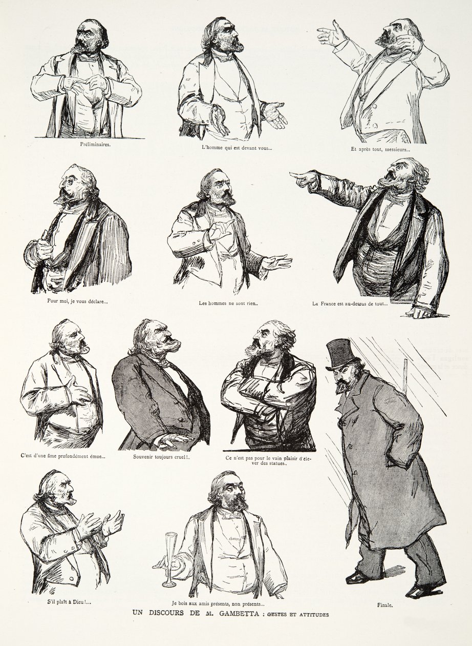Un discorso di M. Gambetta: Gesti e atteggiamenti, da Storia della Terza Repubblica, Vol. I, Storia Politica, pub.1933 da Charles Paul Renouard
