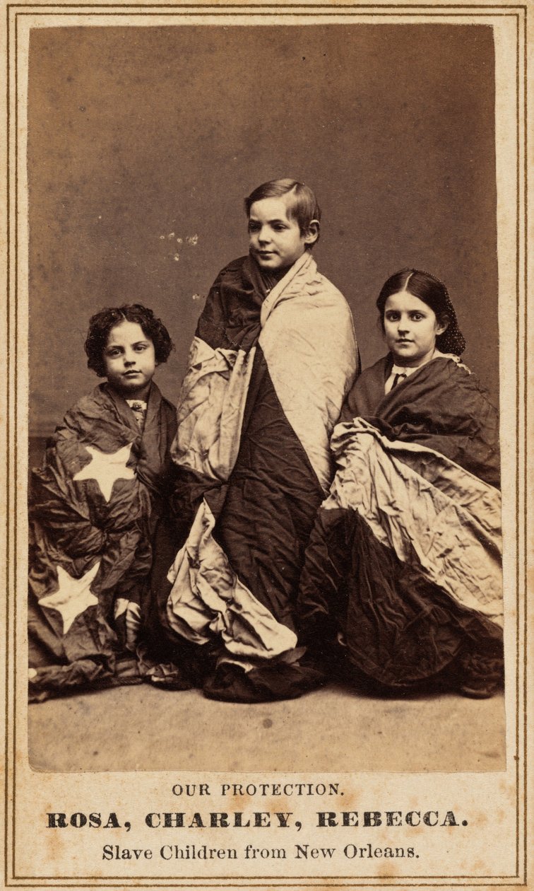 La nostra protezione. Rosa, Charley, Rebecca. Bambini schiavi di New Orleans.,1864 (foto) da Charles Paxson