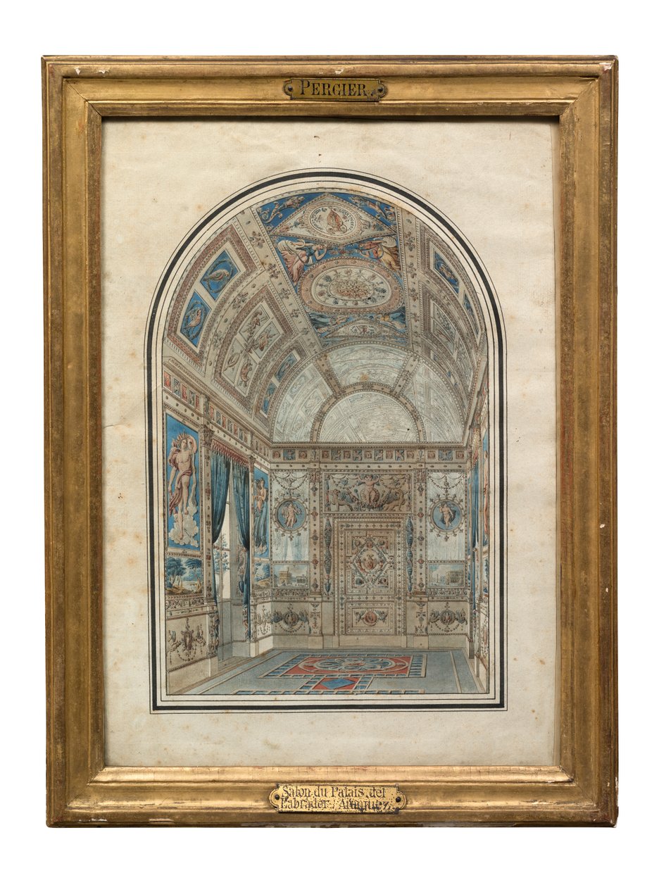Stanza nella Casa del Labrador, Palazzo Reale di Aranjuez (penna, inchiostro e acquerello su carta) da Charles Percier