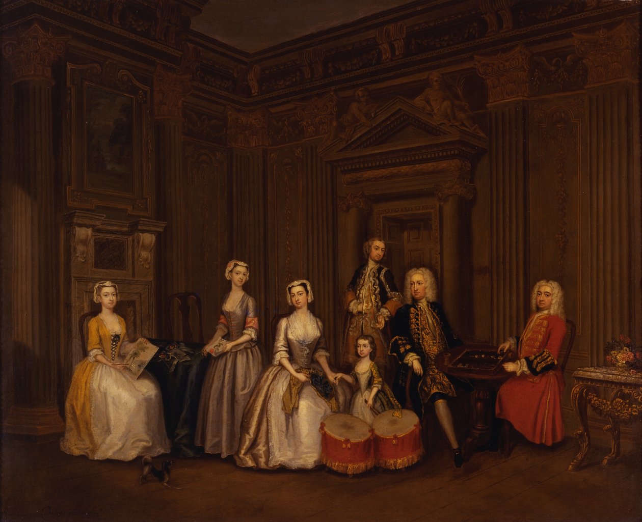 Ritratto di Algernon Seymour, Lord Hertford (poi 7° Duca di Somerset) con il Colonnello Tomkins Wardour, il Colonnello Browne, Lord Beauchamp, Frances, Lady Hertford, Lady Elizabeth Seymour e Miss Herbert da Charles Philips
