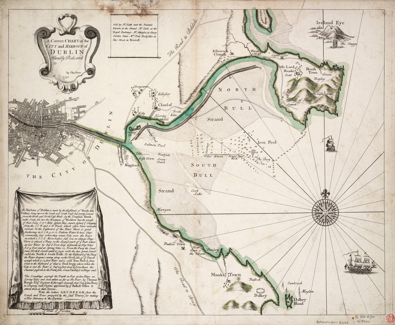 Carta corretta della città e del porto di Dublino, Irlanda da Charles Price