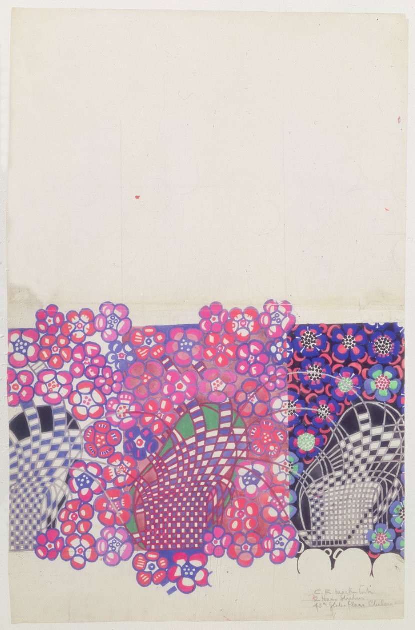 Disegno di fiori di tabacco blu e rosa da Charles Rennie Mackintosh