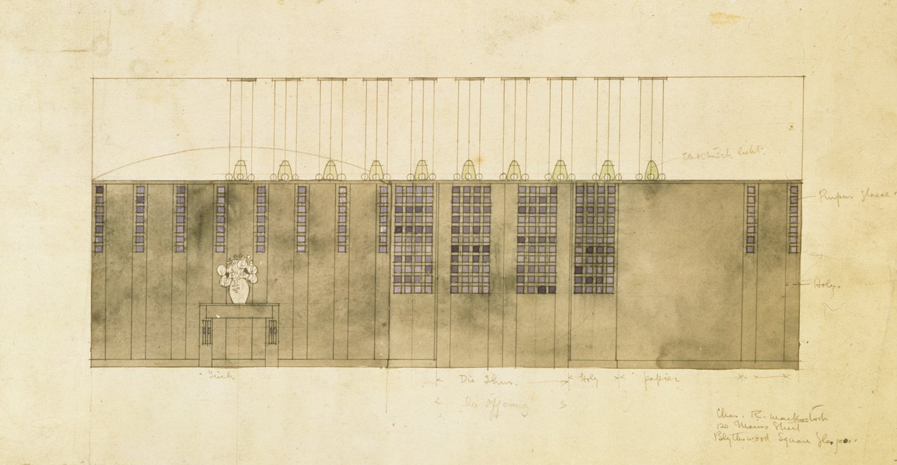 Design per una parete, tavolo e porte, 1905 da Charles Rennie Mackintosh