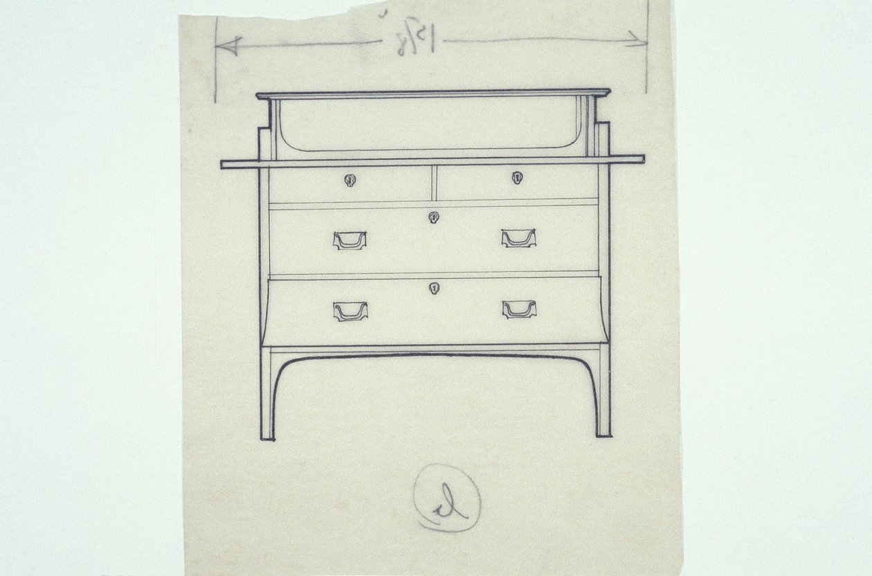 Disegno a linee di mobili (una panca con pannelli dipinti), c.1910 da Charles Rennie Mackintosh