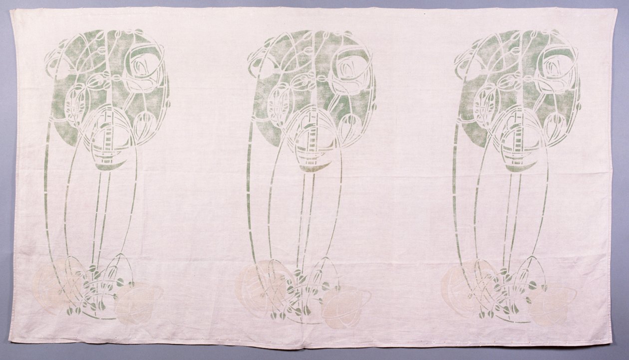 Pannello di tre motivi stilizzati di rose in verde e crema, per uno schienale di un angolo nel salotto a 14 Kingsborough Gardens, c.1900 da Charles Rennie Mackintosh
