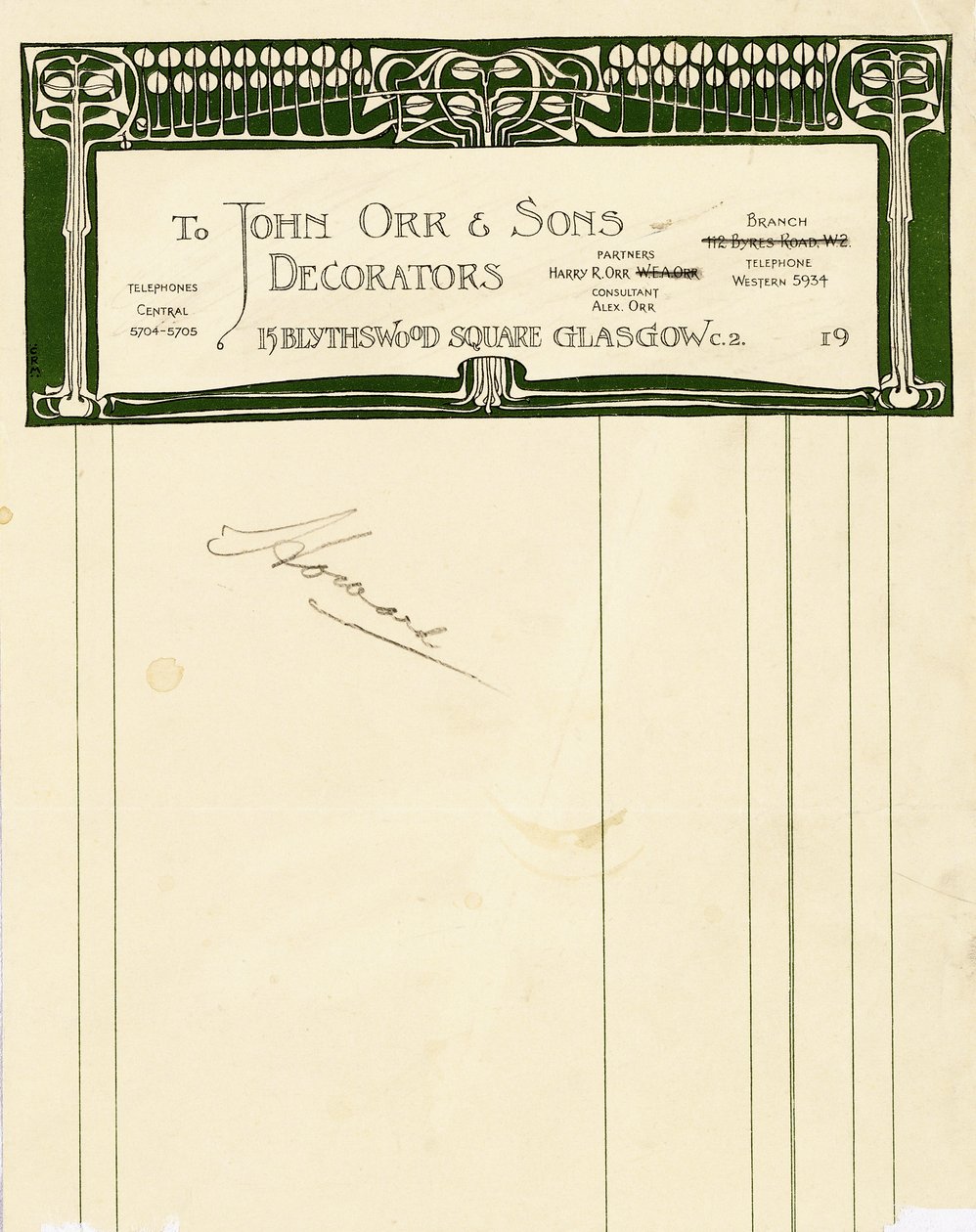 Design di cancelleria per John Orr & Sons, Glasgow, c.1894-1898 da Charles Rennie Mackintosh