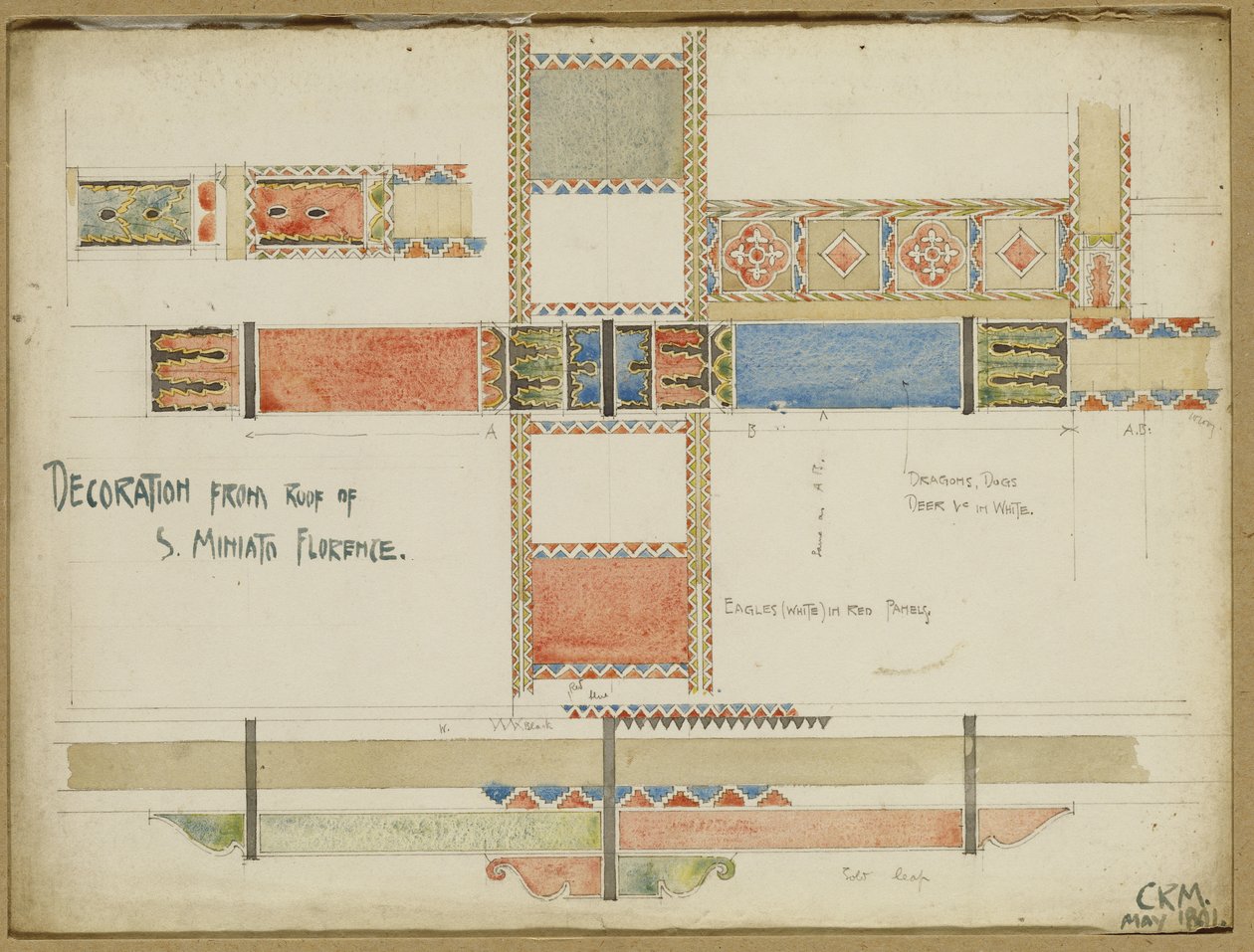 Studi di pannelli decorativi del soffitto, San Miniato, Firenze da Charles Rennie Mackintosh