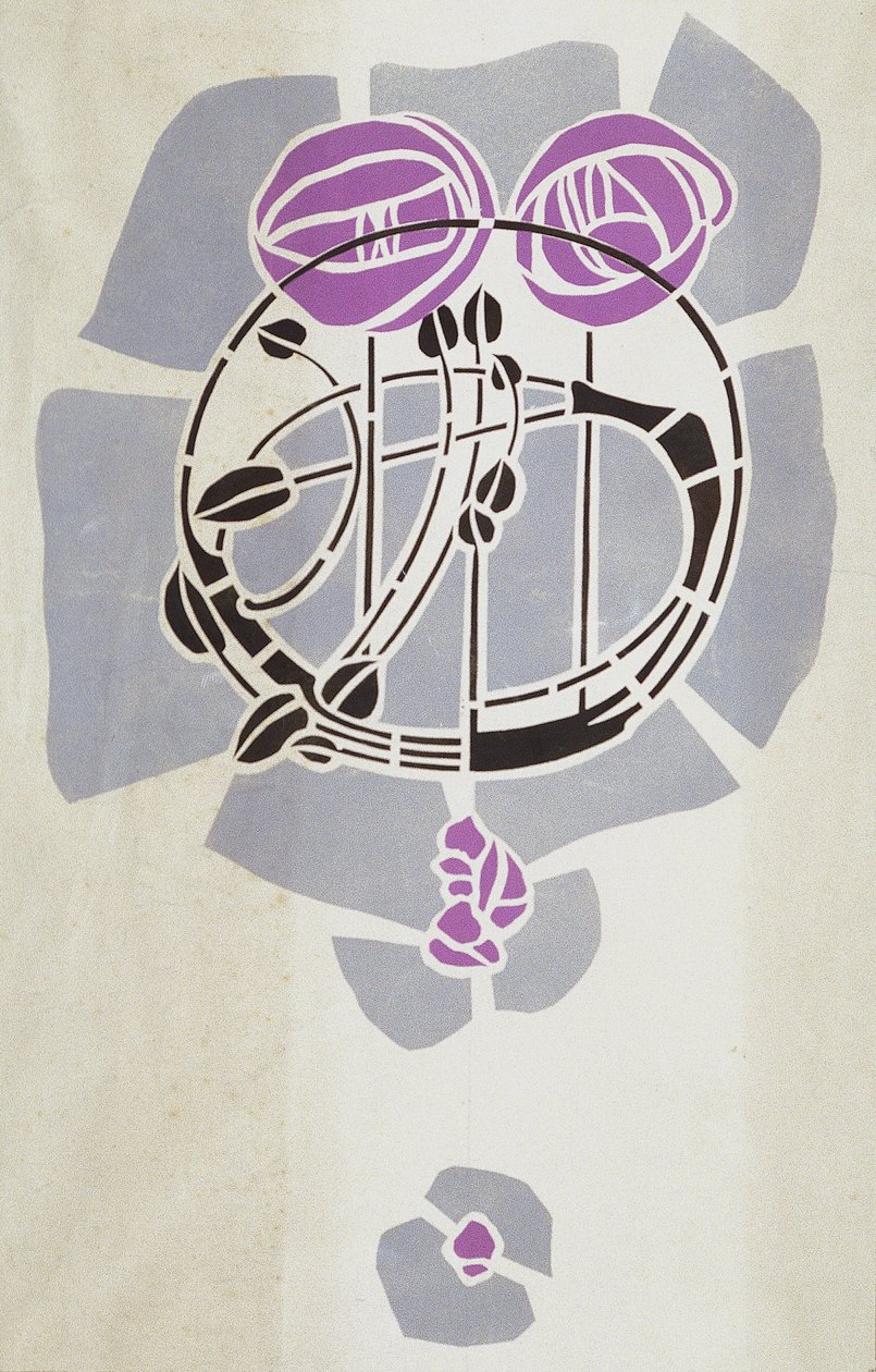 Riproduzione moderna da stencil originale di Mackintosh per decorazione murale, motivo rosa, 1902 da Charles Rennie Mackintosh