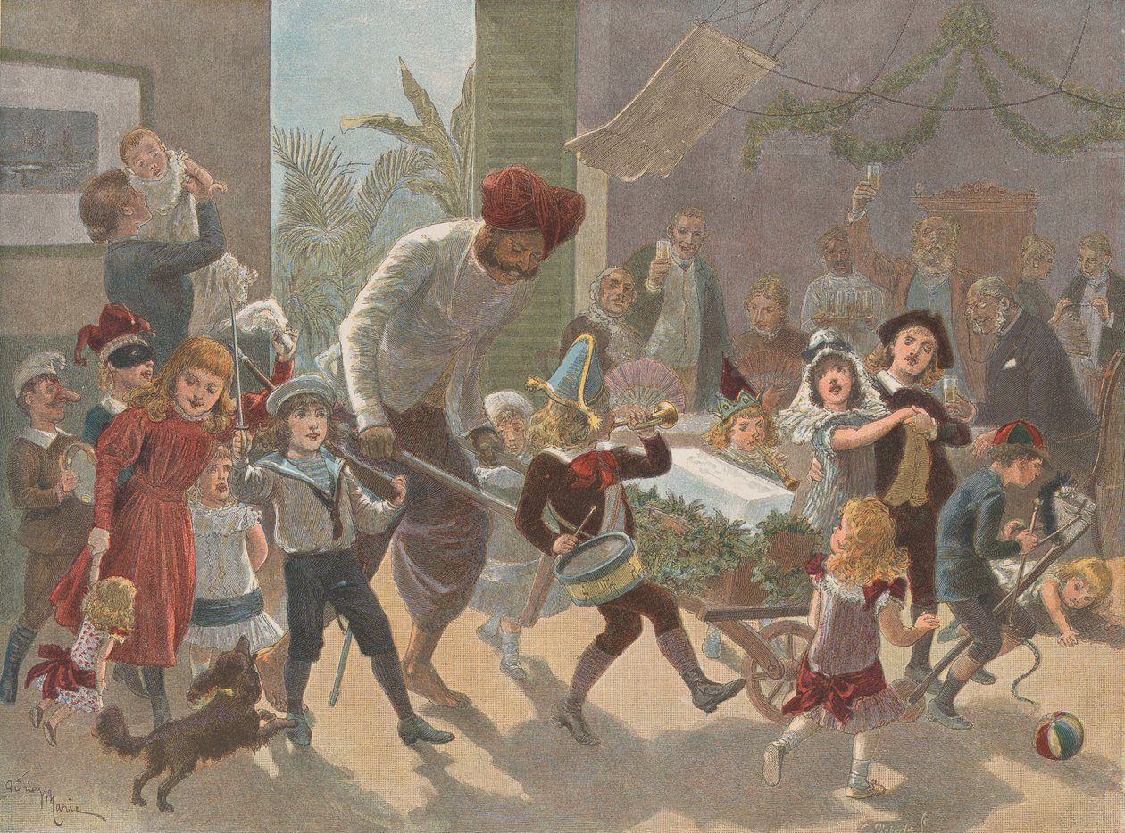 Il ceppo di Natale in India — Portare il ghiaccio, da The Graphic Christmas Number, dicembre 1889 da Charles Roberts