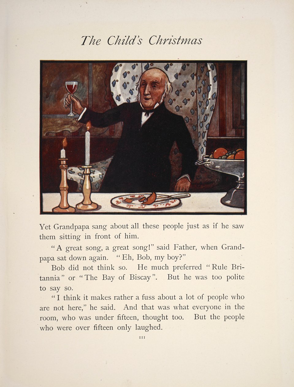Illustrazione che mostra un uomo che alza un bicchiere durante un pasto di Natale da Charles Robinson
