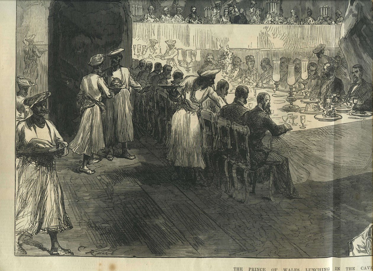 Il Principe di Galles a pranzo nelle Grotte di Elephanta da Charles Robinson
