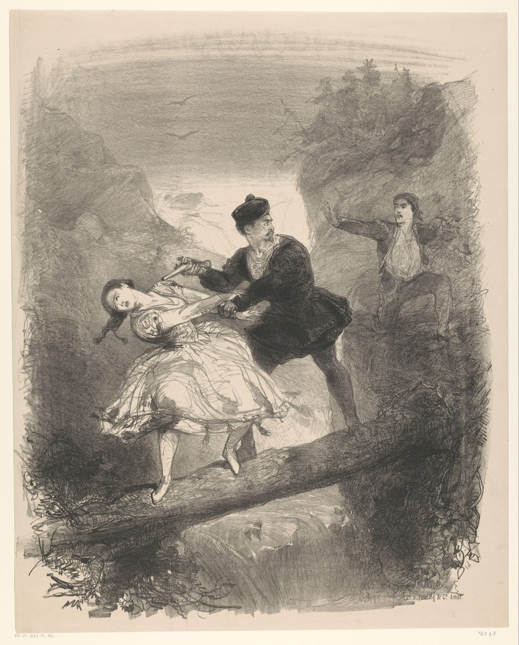 Scena di balletto con uomo e donna sopra un precipizio da Charles Rochussen