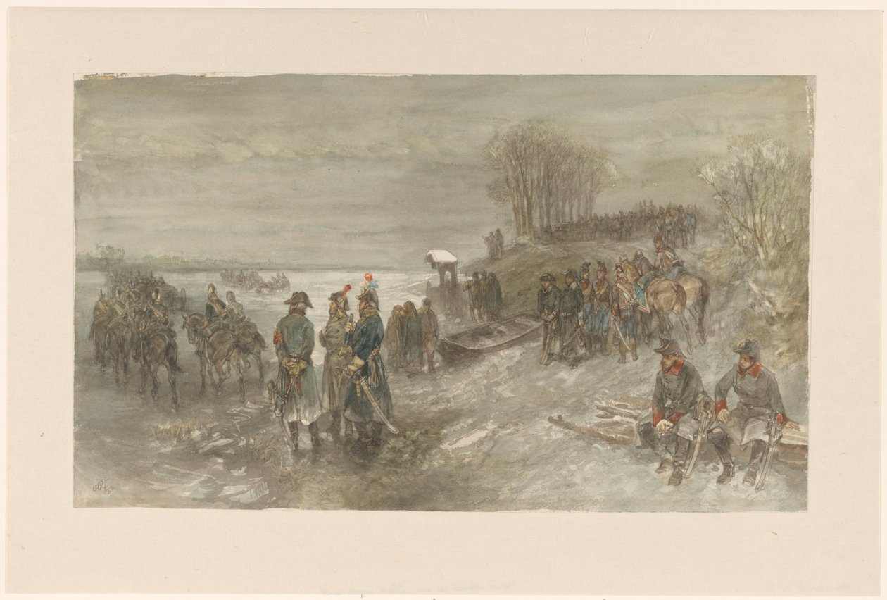 Truppe francesi attraversano un fiume ghiacciato da Charles Rochussen