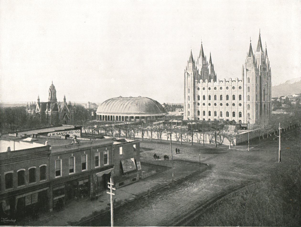La Sala delle Assemblee, il Tabernacolo e il Tempio Mormone, Salt Lake City, USA, 1895 da Charles Roscoe Savage