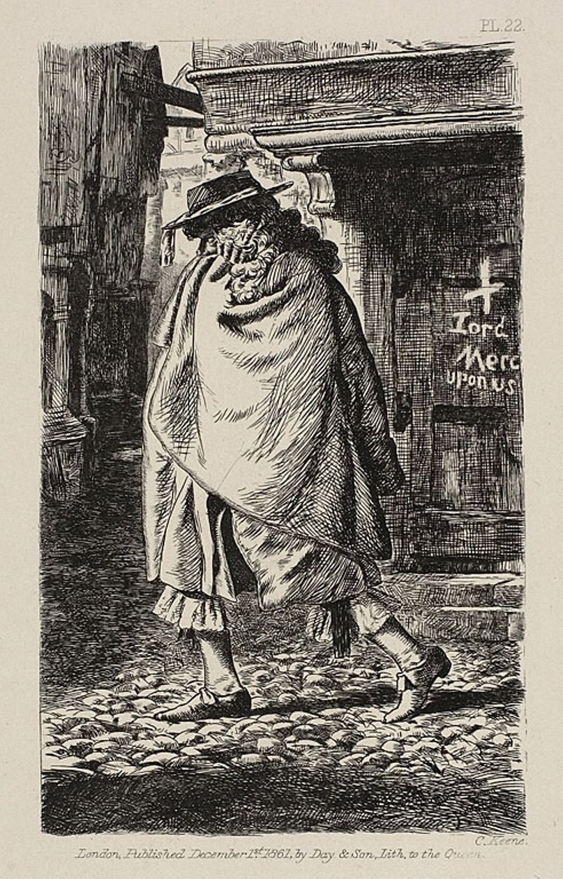 Una Figura Incappucciata che Passa per la Strada (al Tempo della Peste a Londra) da Charles Samuel Keene