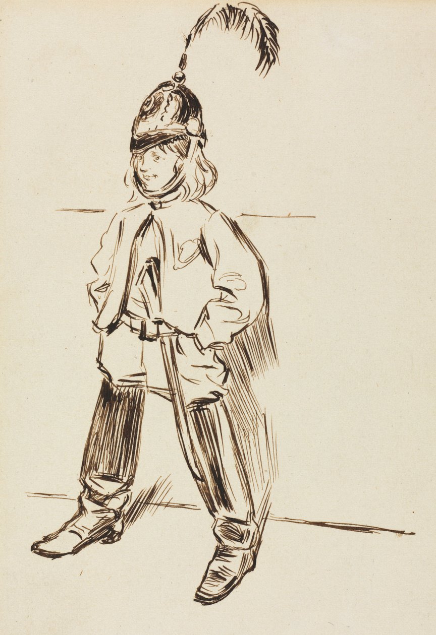Studio di un bambino con elmo e stivali da Charles Samuel Keene