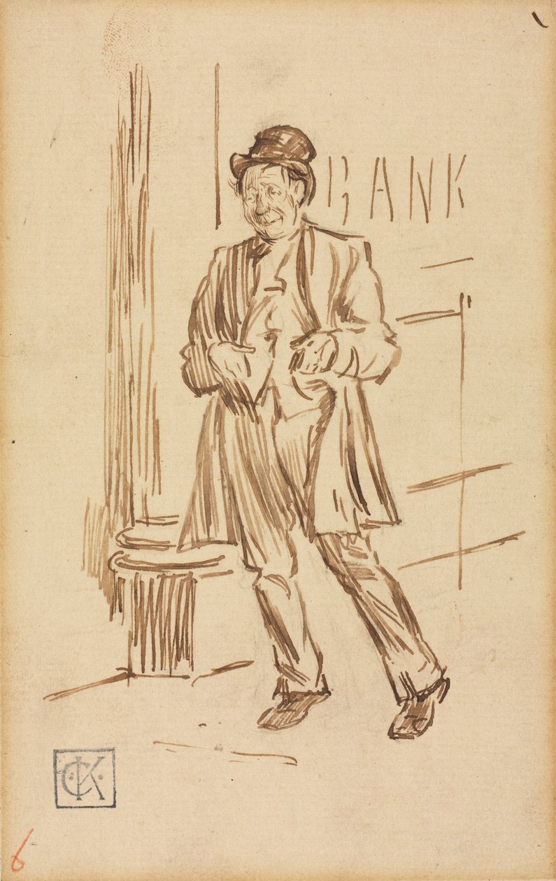 Studio di un Uomo Ubriaco che Passa una Banca da Charles Samuel Keene