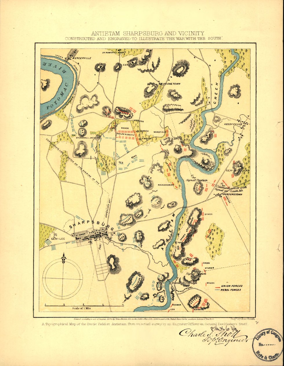 Antietam Sharpsburg e dintorni. Costruito e inciso per illustrare "La guerra con il Sud" LOC 99447381 da Charles Sholl