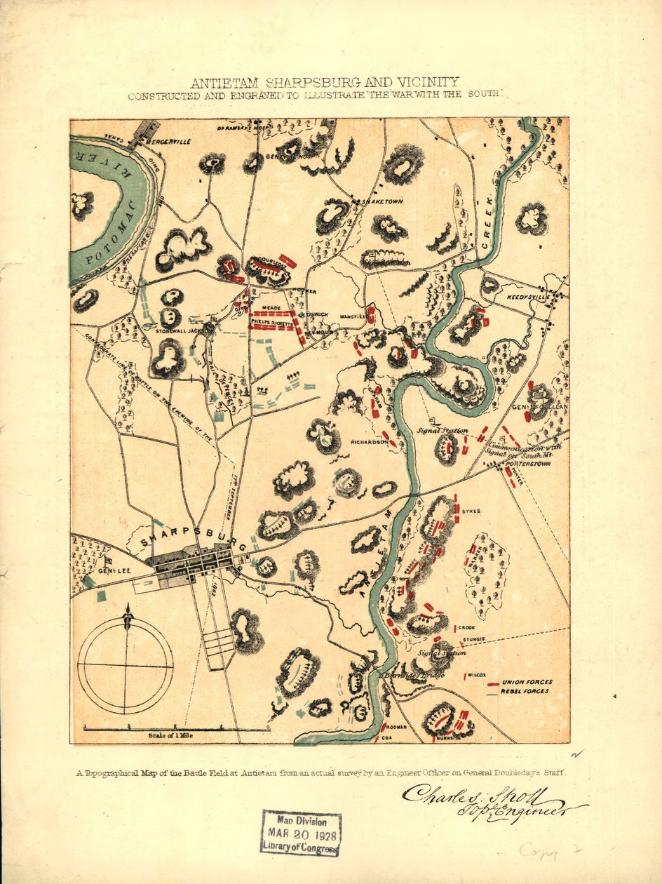 Antietam Sharpsburg e dintorni. Costruito e inciso per illustrare "La guerra con il Sud" LOC 99466713 da Charles Sholl