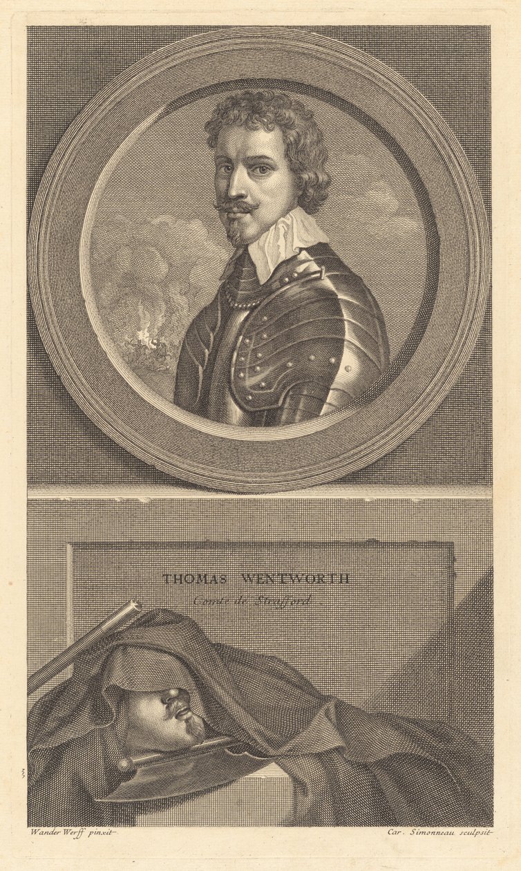 Thomas Wentworth, conte di Strafford da Charles Simonneau after Adriaen van der Werff after Sir Anthony van Dyck
