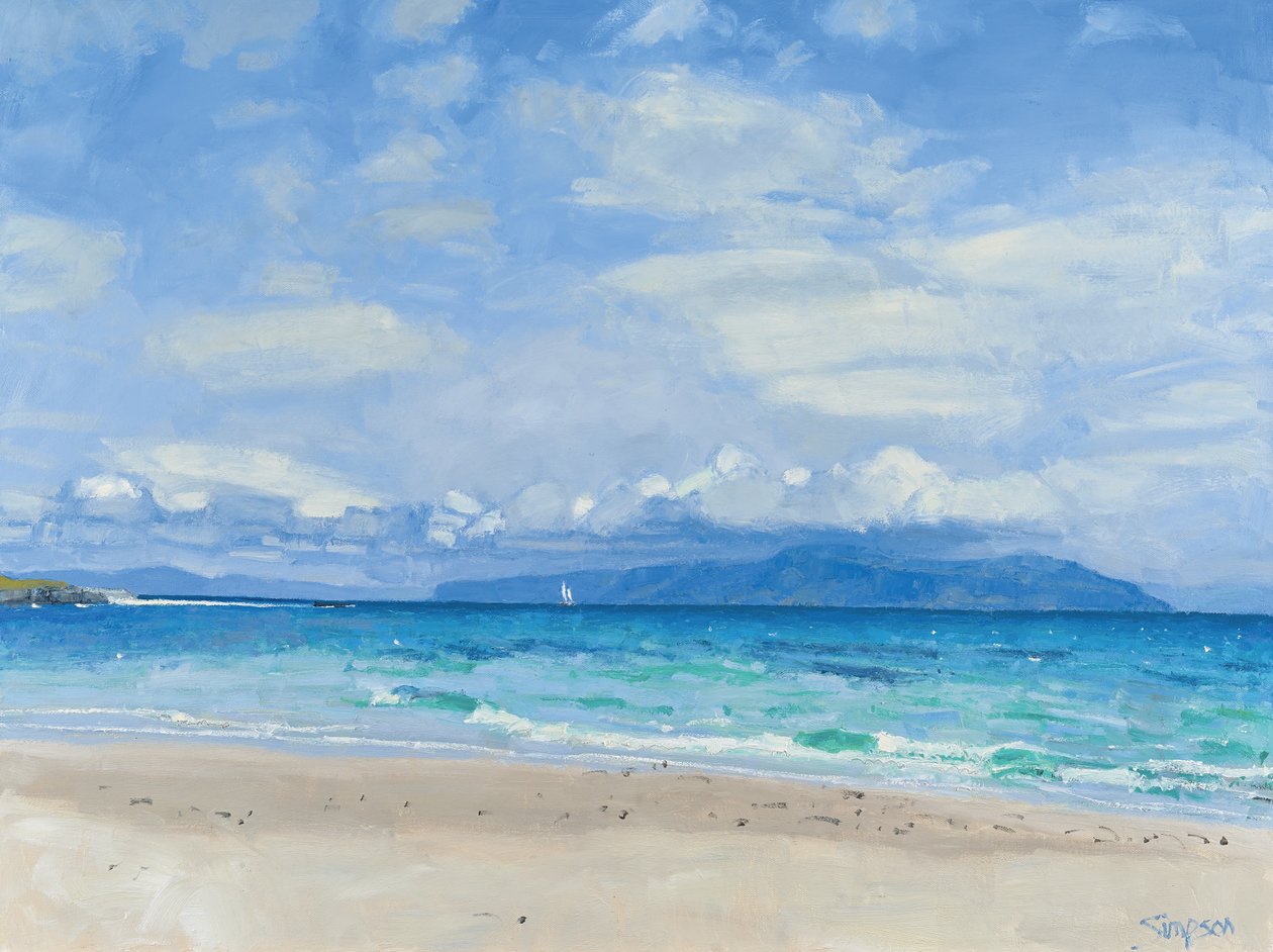 Yacht lontano, Iona, 2014 (olio su tela) da Charles Simpson