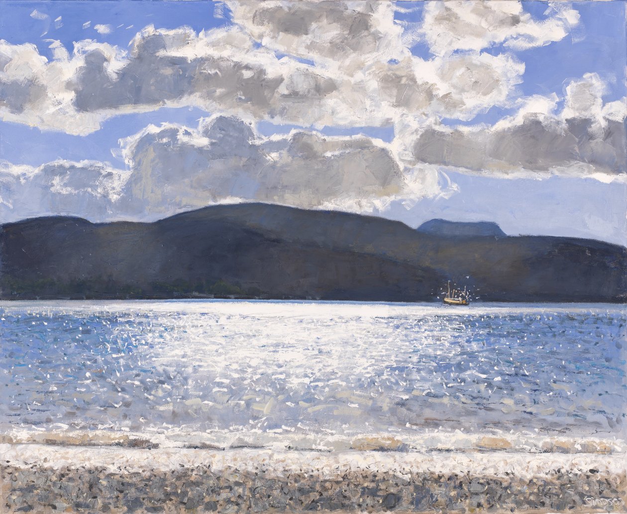 Barca da pesca, Loch Broom, 2017 (olio su tela) da Charles Simpson
