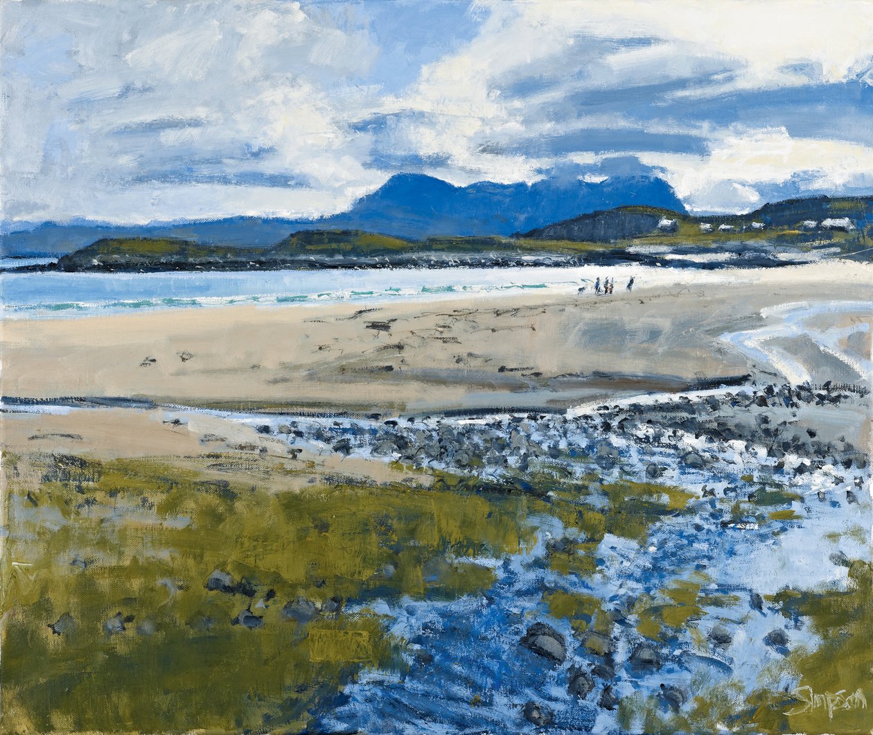 Quattro figure e un cane, 2011 (olio su tela) da Charles Simpson