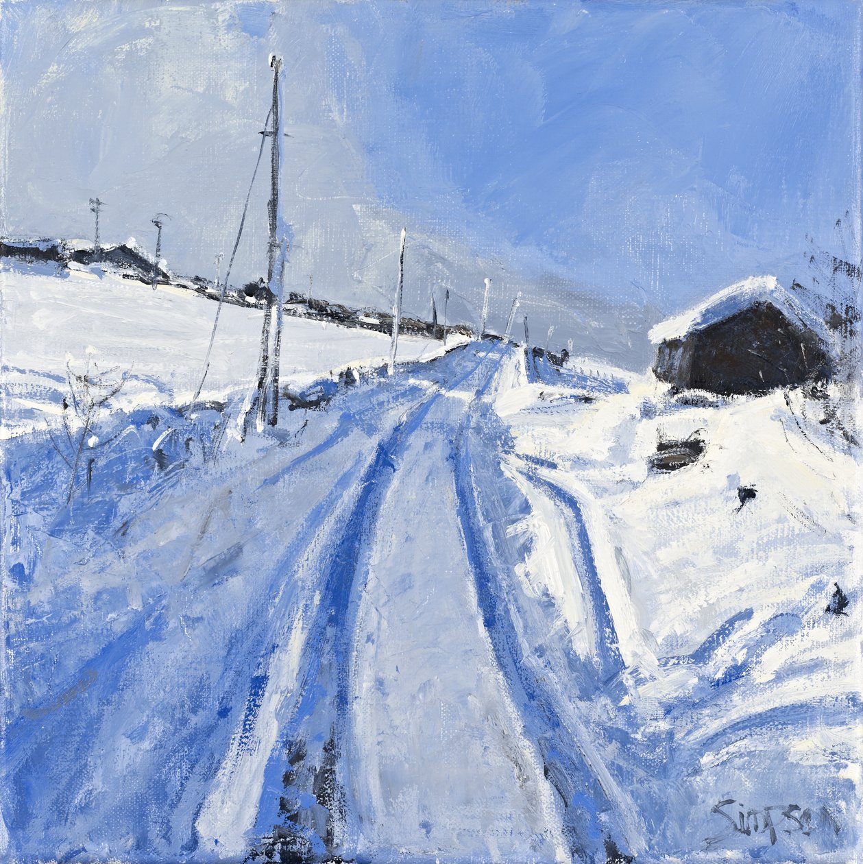 Strada coperta di neve, 2010 (olio su tela) da Charles Simpson