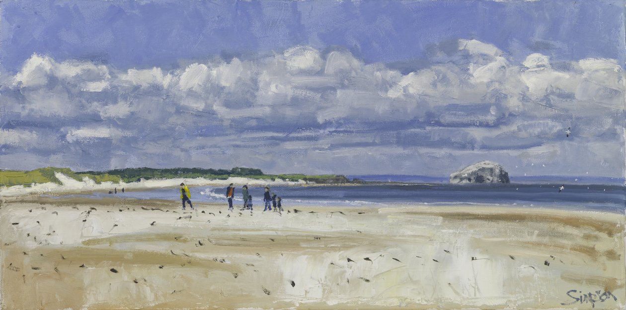 Camminatori e sule, Bass Rock, 2016 (olio su tela) da Charles Simpson