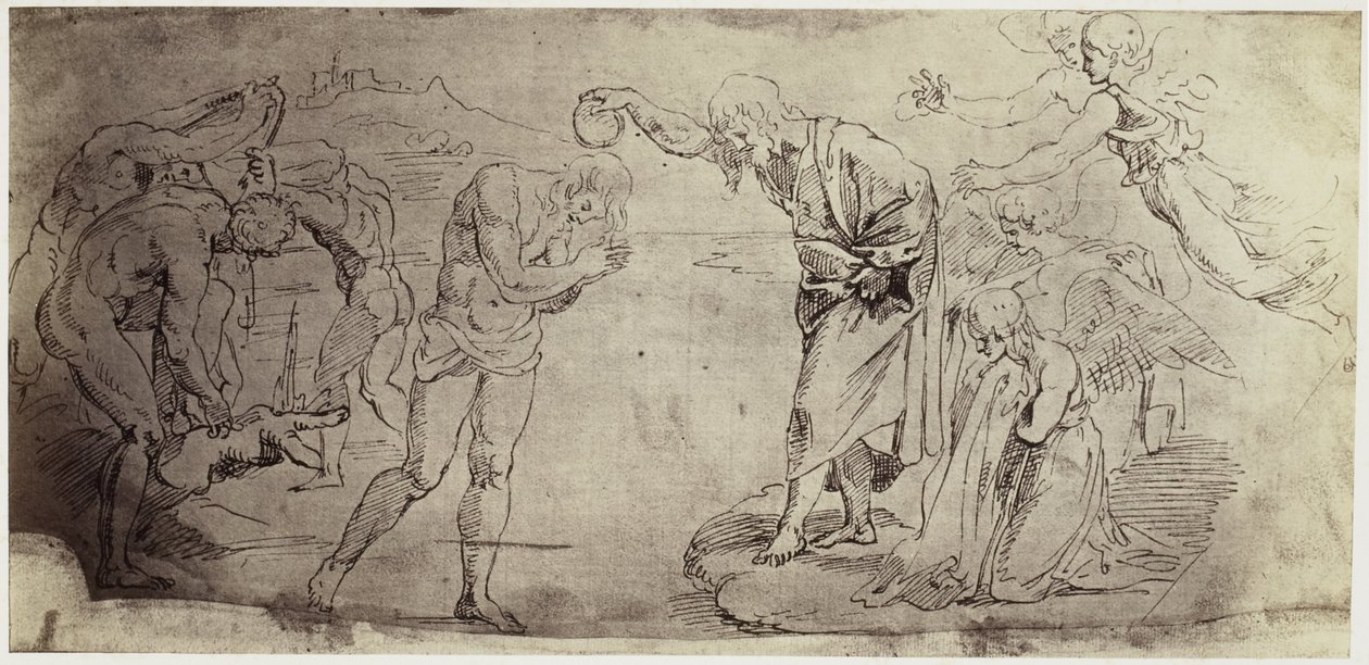 Fotoreproduzione di un disegno di Raffaello, battesimo di Cristo nel Giordano da Charles Thurston Thompson