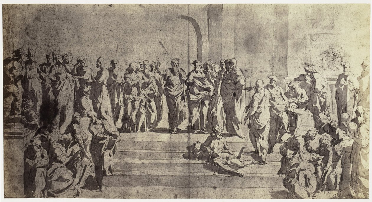 Riproduzione fotografica di un disegno di Raffaello, studio per La scuola di Atene da Charles Thurston Thompson