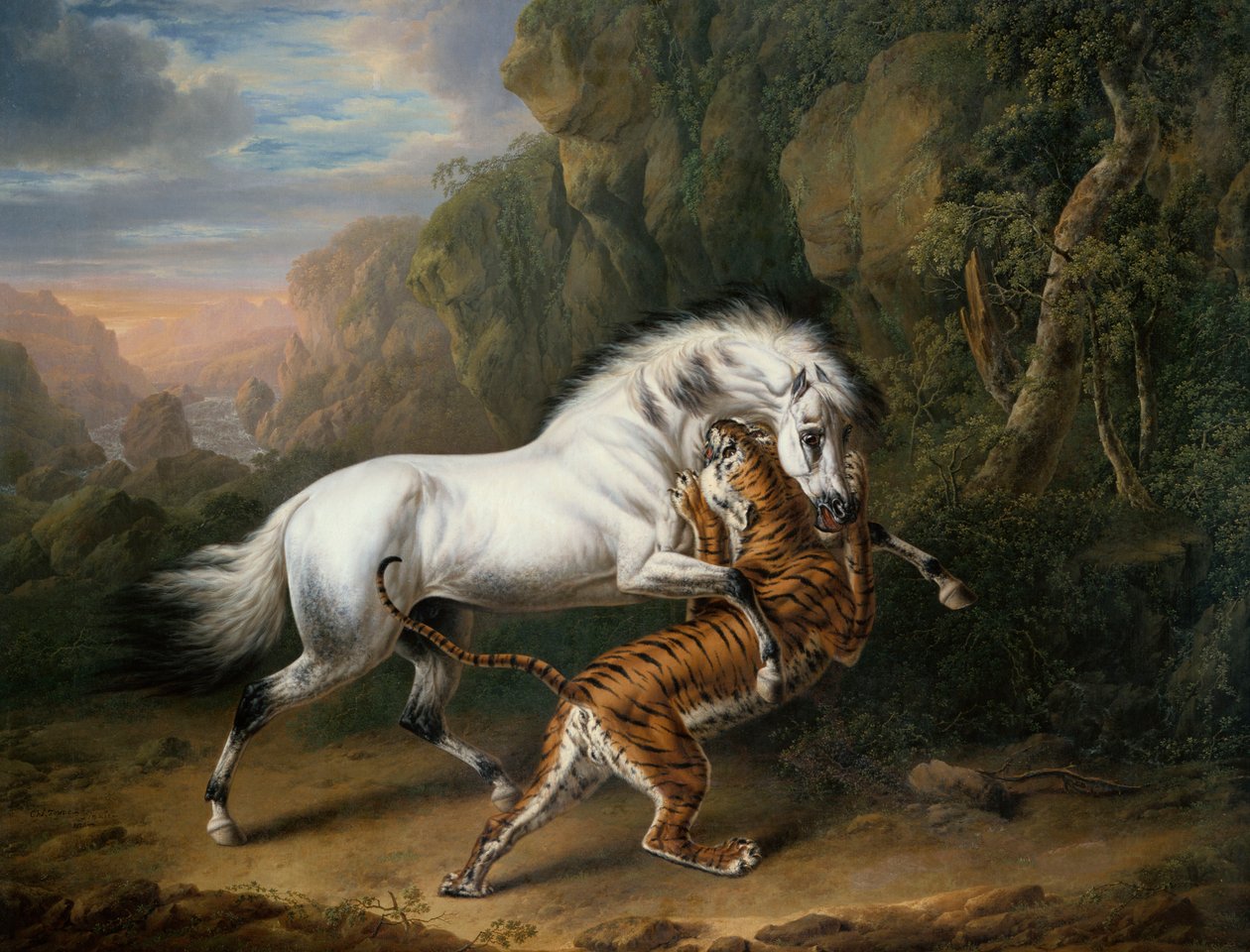 Una tigre che attacca uno stallone arabo, 1824 da Charles Towne