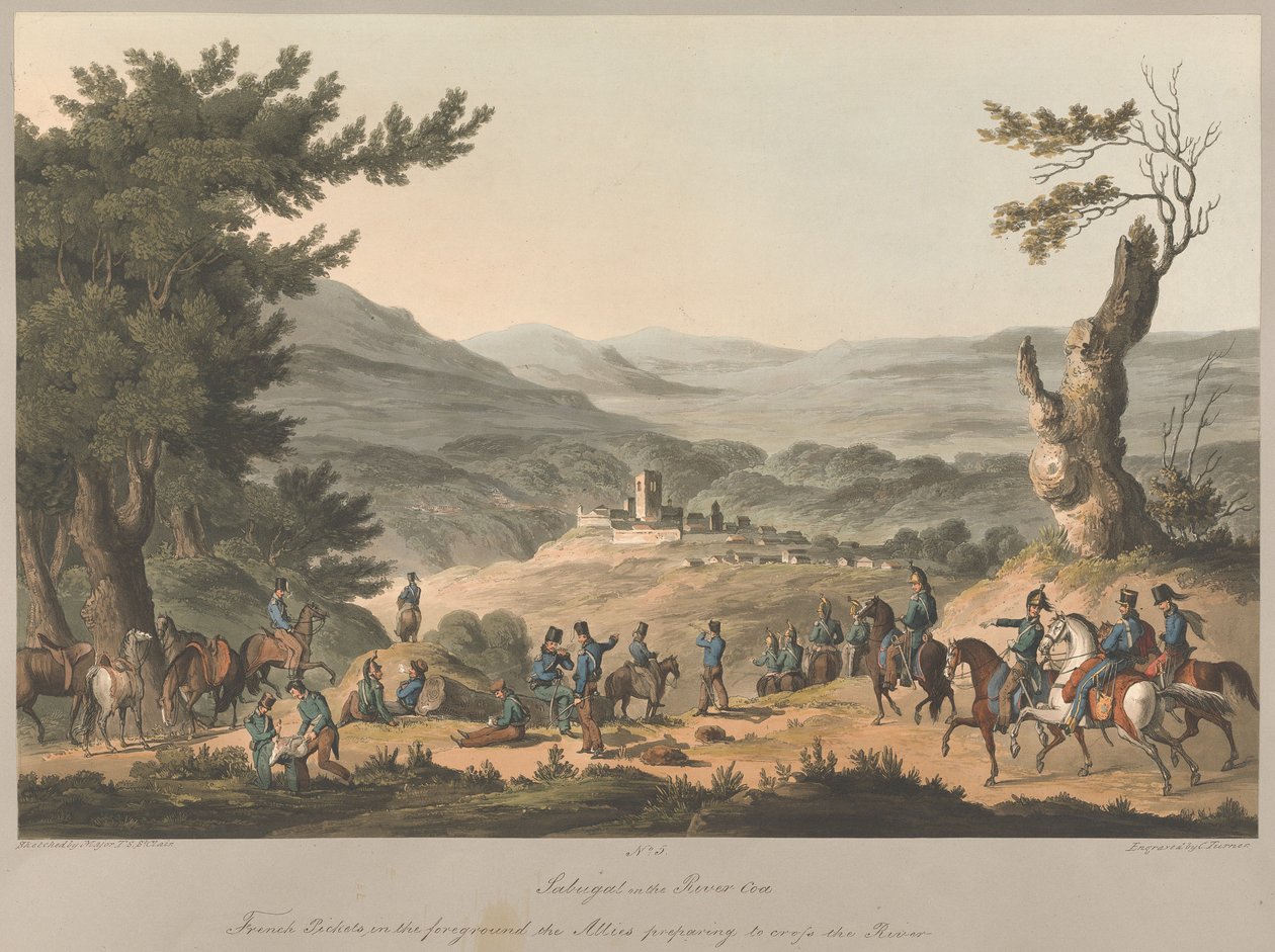 N. 5  Sabugal sul fiume Coa: in primo piano le postazioni francesi; gli Alleati si preparano ad attraversare il fiume. da Charles Turner