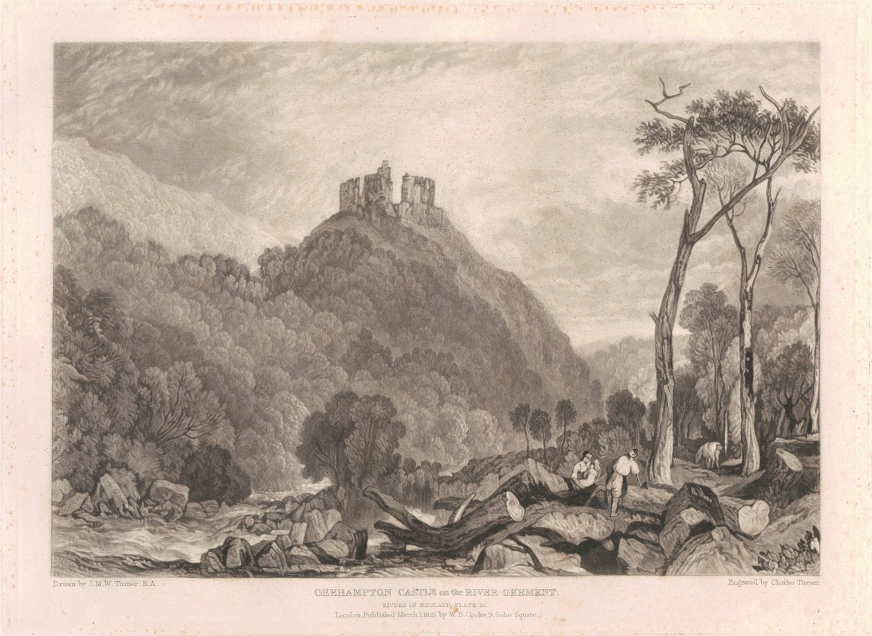 Il castello di Okehampton sul fiume Okement da Charles Turner