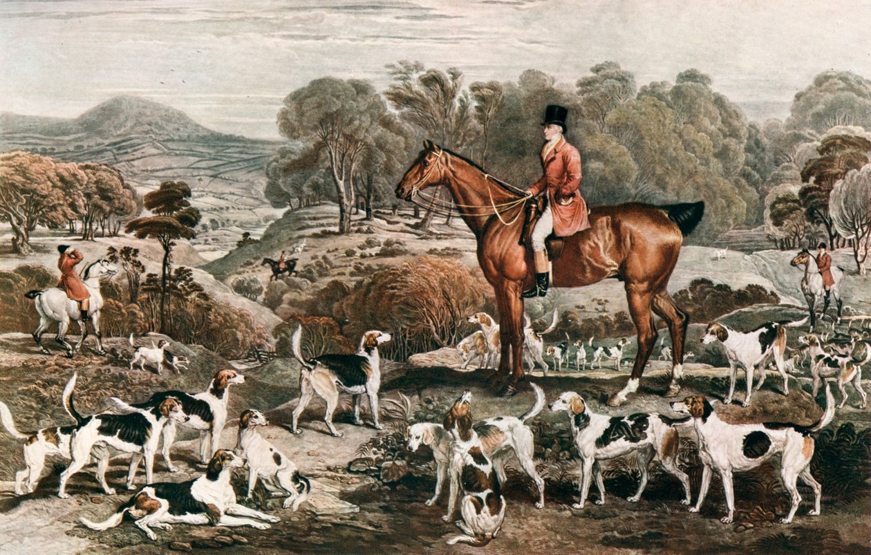 Ralph John Lambton e il suo cavallo Undertaker e cani da caccia, fine XVIII secolo da Charles Turner