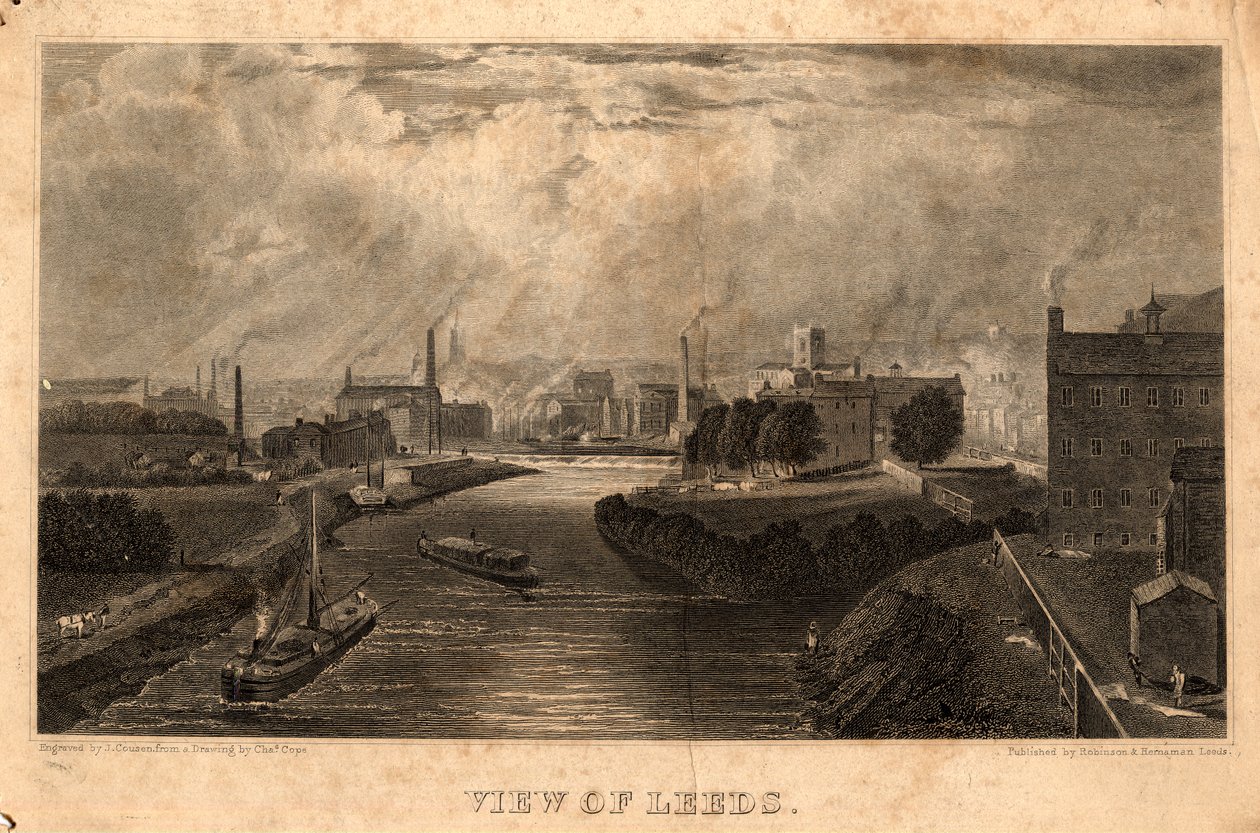 Veduta di Leeds, incisa da J. Cousen, prima del 1827 (incisione) da Charles West (after) Cope