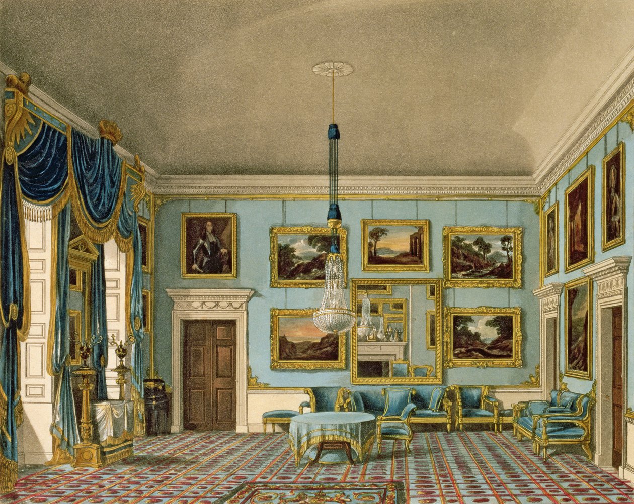 La Stanza di Velluto Blu a Buckingham House, inciso da Daniel Havell da Charles Wild