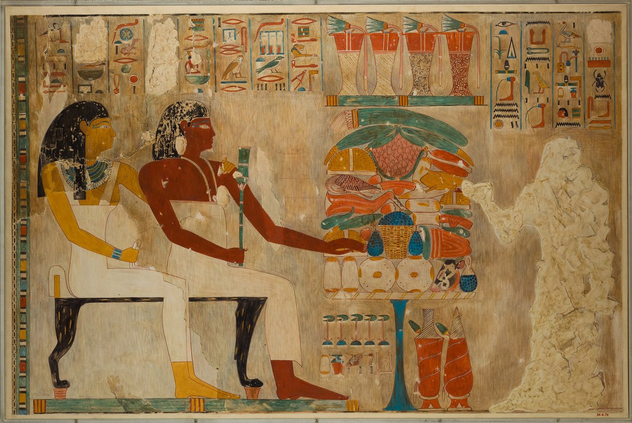 Visir Rekhmire e sua madre Meryt con offerte di cibo, c.1928 da Charles Wilkinson