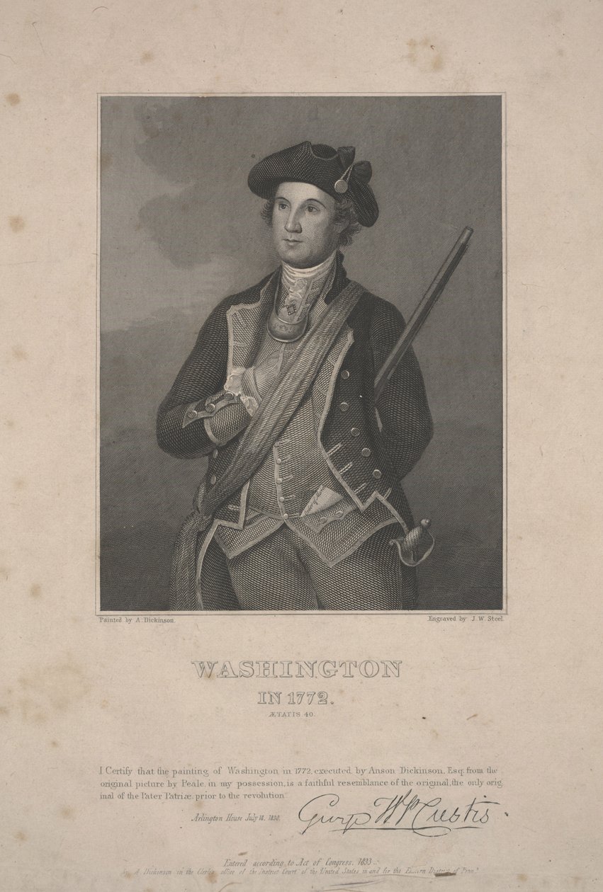 Washington nel 1772, disegnato da Anson Dickinson da Charles Willson (after) Peale