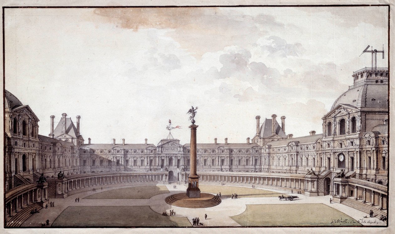 Architettura: progetto per ridisegnare il Salon Carré del Louvre. Disegno a inchiostro e penna dell