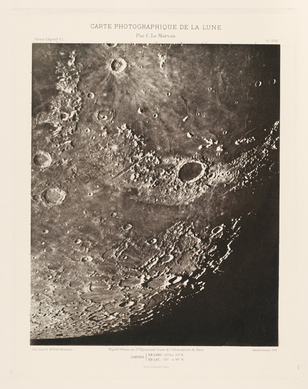 Carta fotografica della Luna, lastra XVIII, 17 aprile da Charles le Morvan