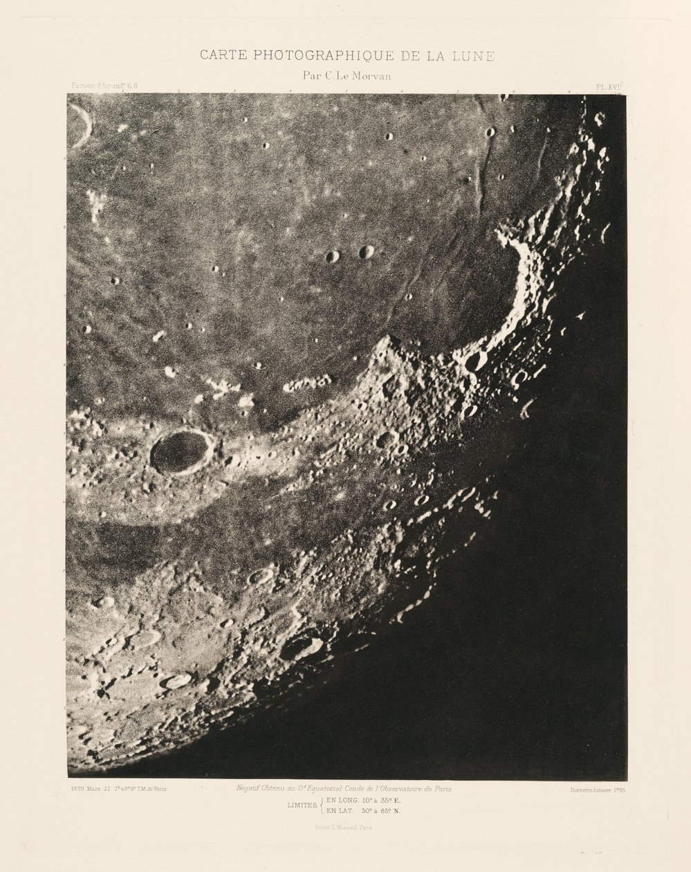 Carta fotografica della Luna, lastra XVII, 22 marzo da Charles le Morvan