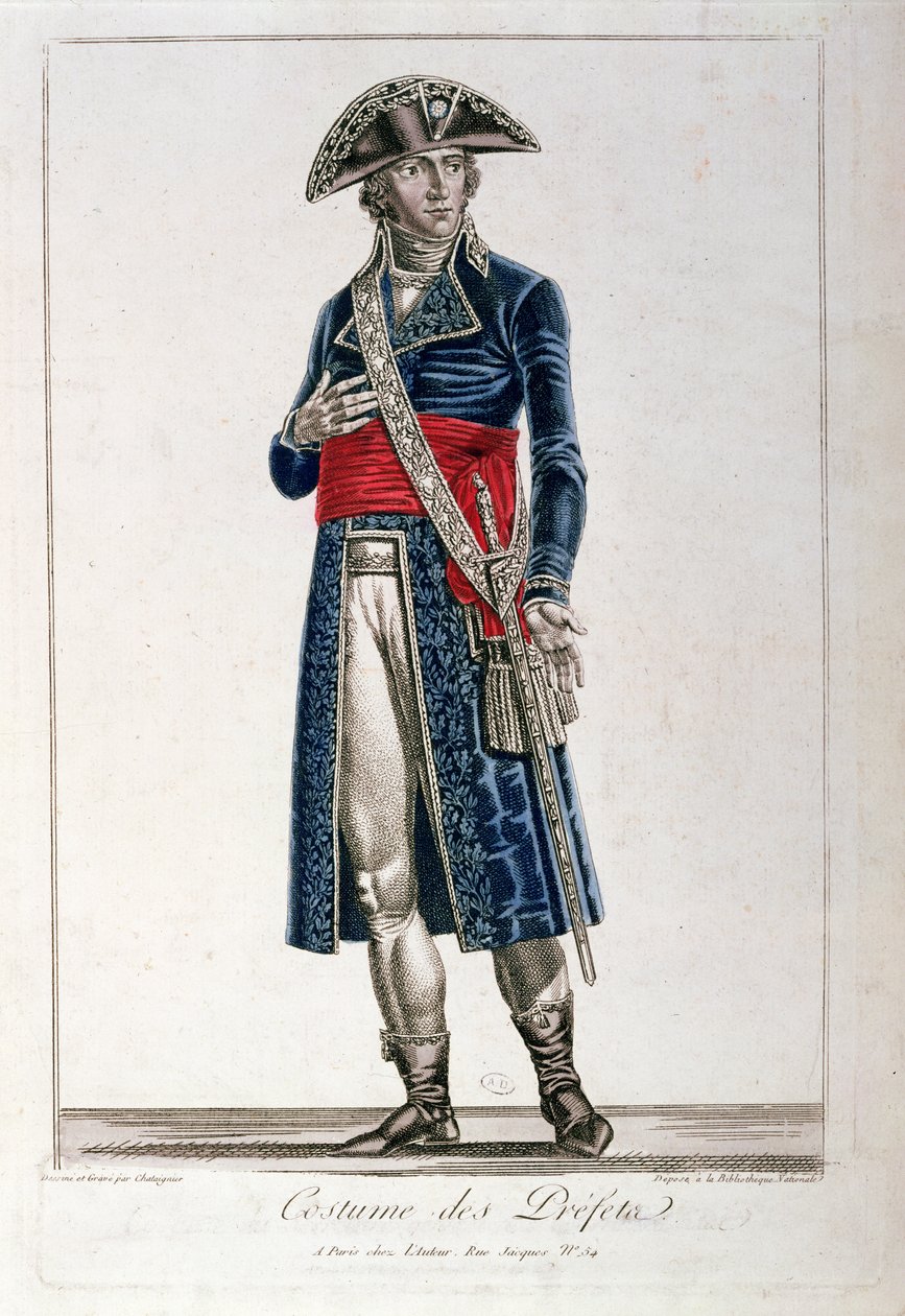 Costume di un prefetto durante il periodo del Consolato (1799-1804) della Prima Repubblica, c.1800 da Chataignier