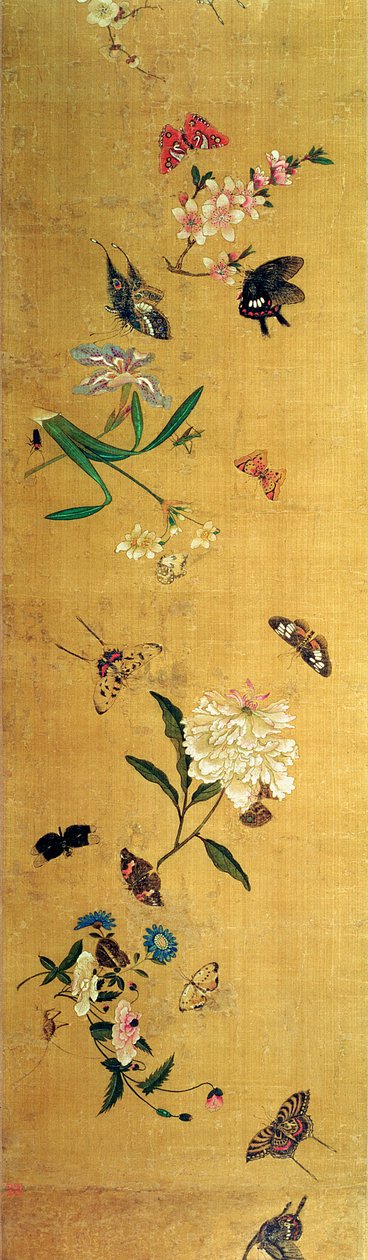 Cento farfalle, fiori e insetti, dettaglio da un rotolo di mano da Chen Hongshou