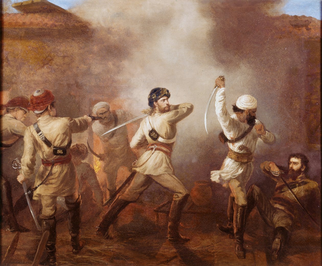 Capitano Charles John Stanley Gough (1832-1912) durante la rivolta indiana a Khurkowhah il 15 agosto 1857, c.1860 da Chevalier Louis William Desanges