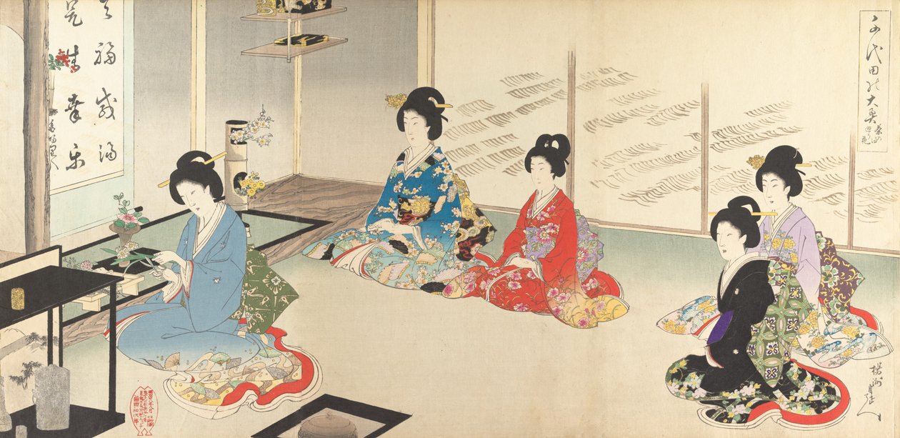 Palazzo interno di Chiyoda: No.20 Composizione floreale a turno..., agosto 1895 da Chikanobu Yoshu