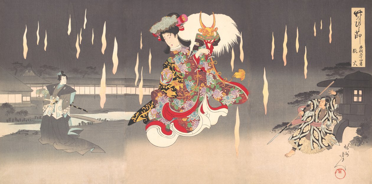 Scena di Foxfire Kitsunebi dal dramma Honcho nijushiko, 1898 da Chikanobu Yoshu